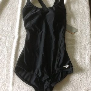 Black Speedo one-piece swimsuit